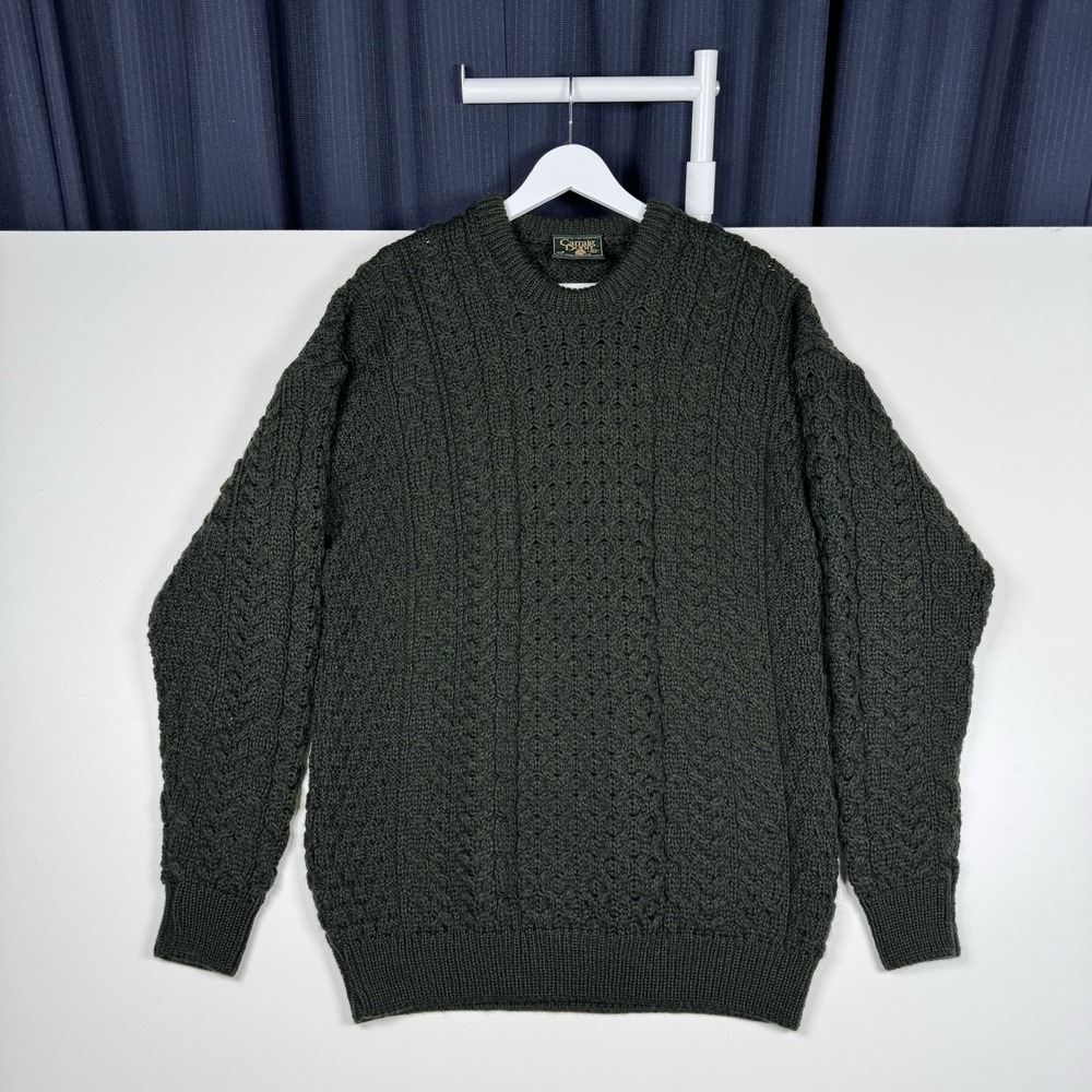 Carraig Donn Wool Fisherman Knit Sweater Green - Men's Medium - Ireland